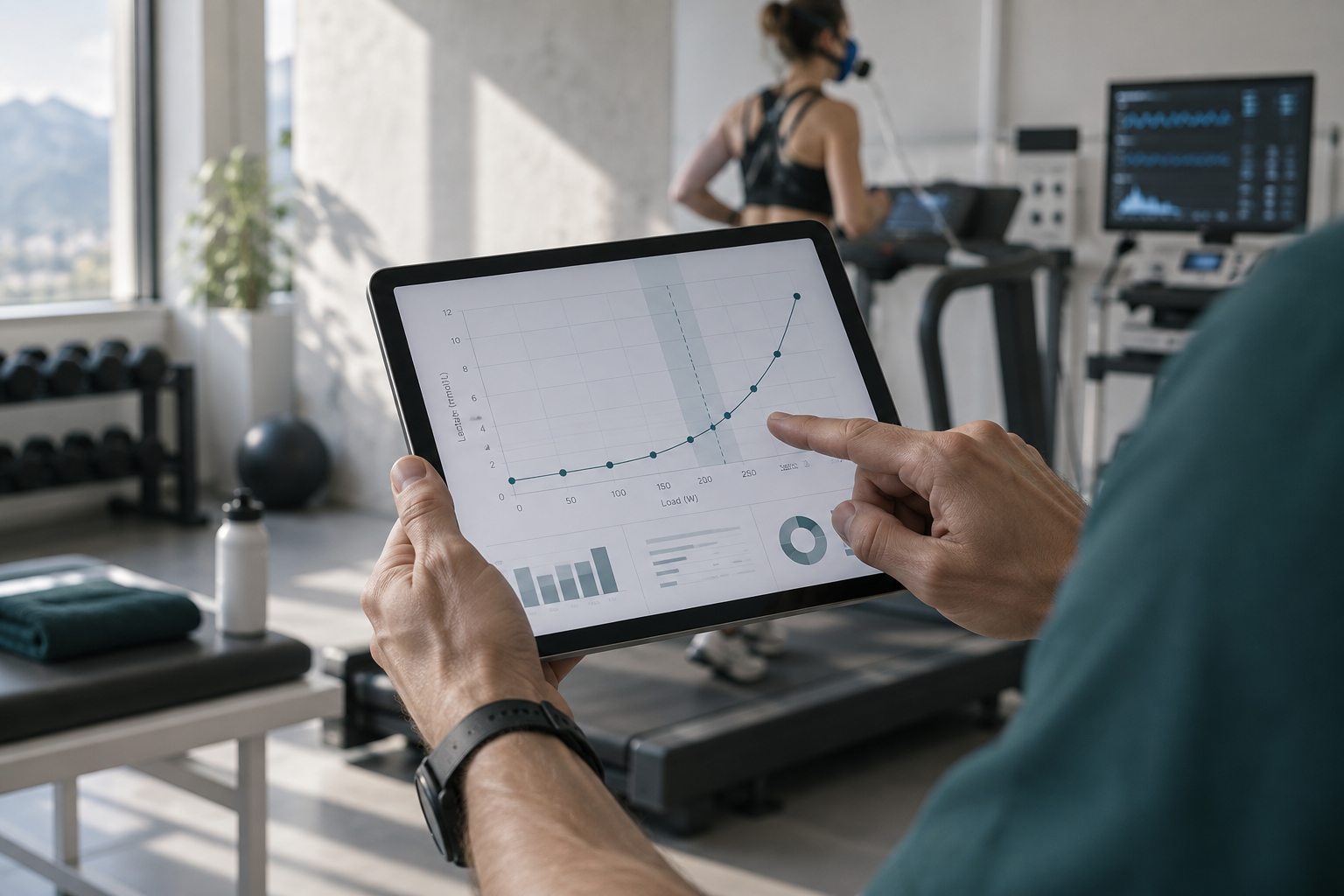 Laktatkurve auf Tablet, Hände